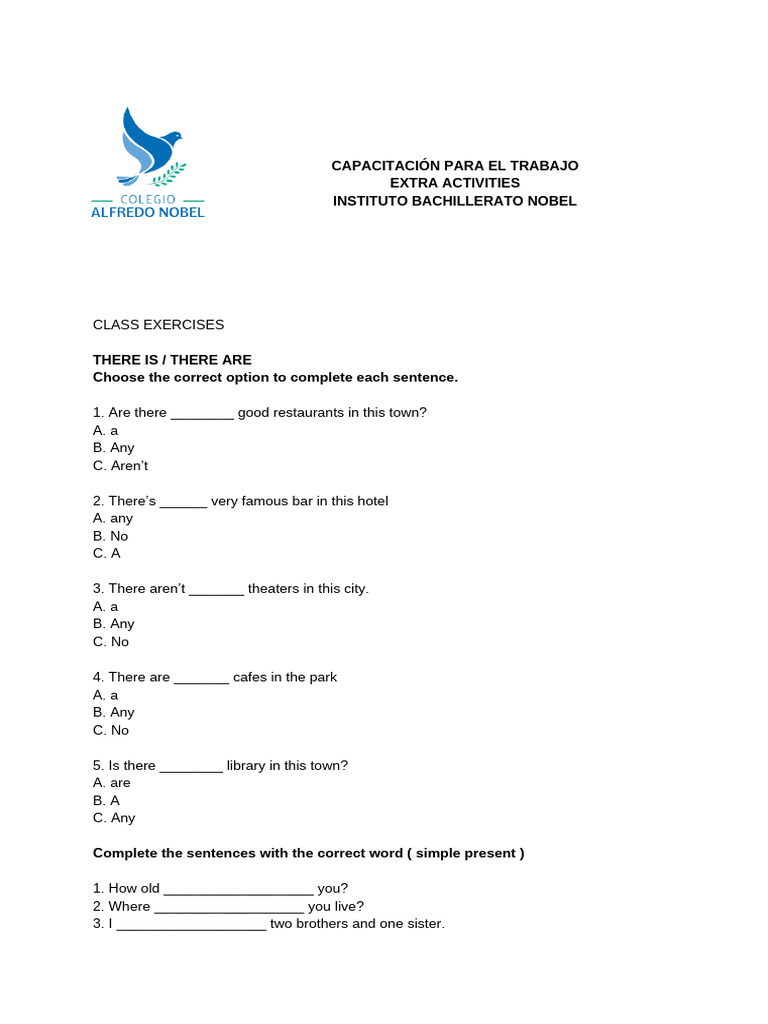 English Extra Activity 1 | PDF