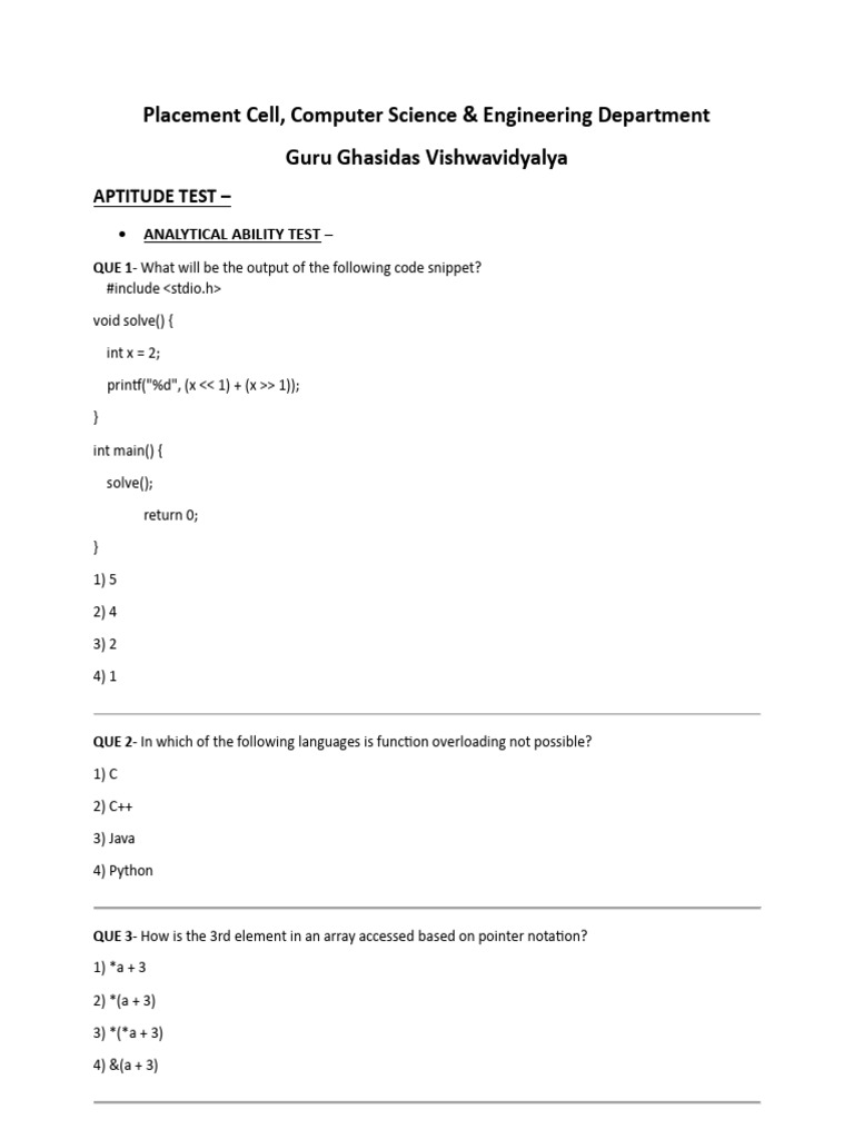 Placement Cell Question Paper | PDF