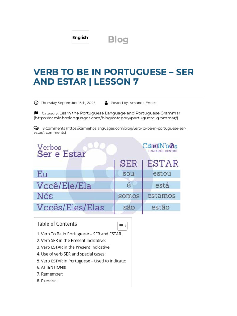 Verb To Be in Portuguese - SER and ESTAR | PDF