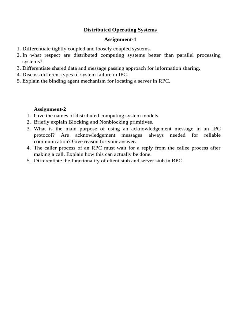 Distributed Operating Systems Class Test | PDF