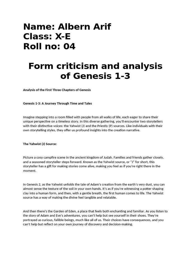 Analysis of Genesis 1-3 Narratives | PDF