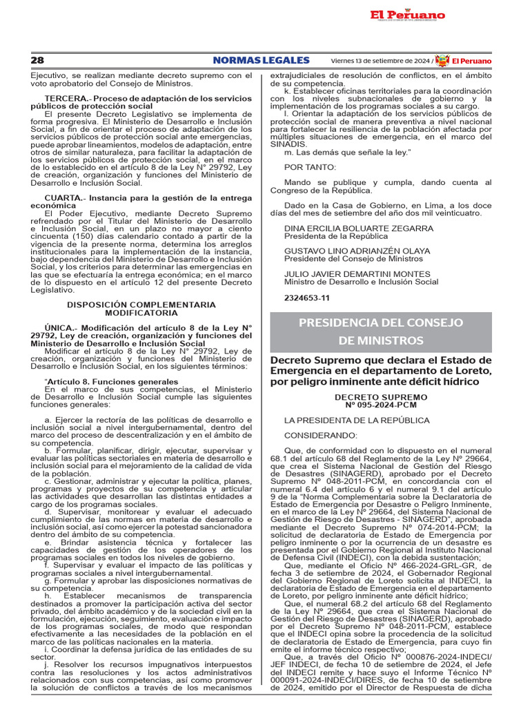 Estado de Emergencia en Loreto por Déficit Hídrico | PDF | Ministerio ...