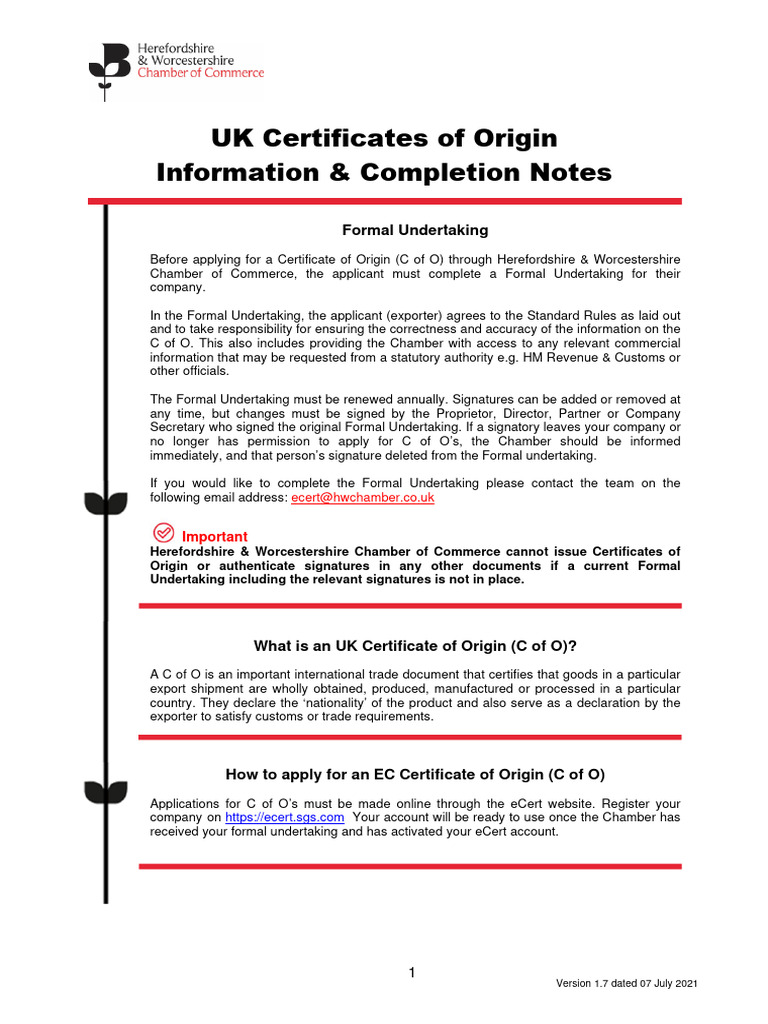 UK Certificate of Origin Completion Instructions 3 | PDF