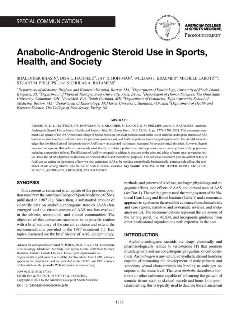 Anabolic-Androgenic Steroid Use in Sports | PDF