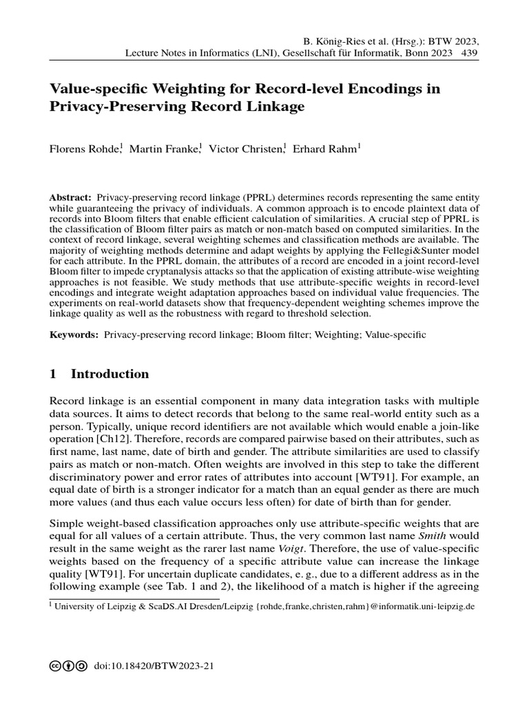 2023-Value-Specific Weighting For Record-Level Encodings in PPRL | PDF
