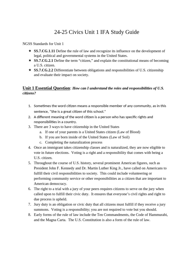 24 25+Civics+Unit+1+IFA | PDF