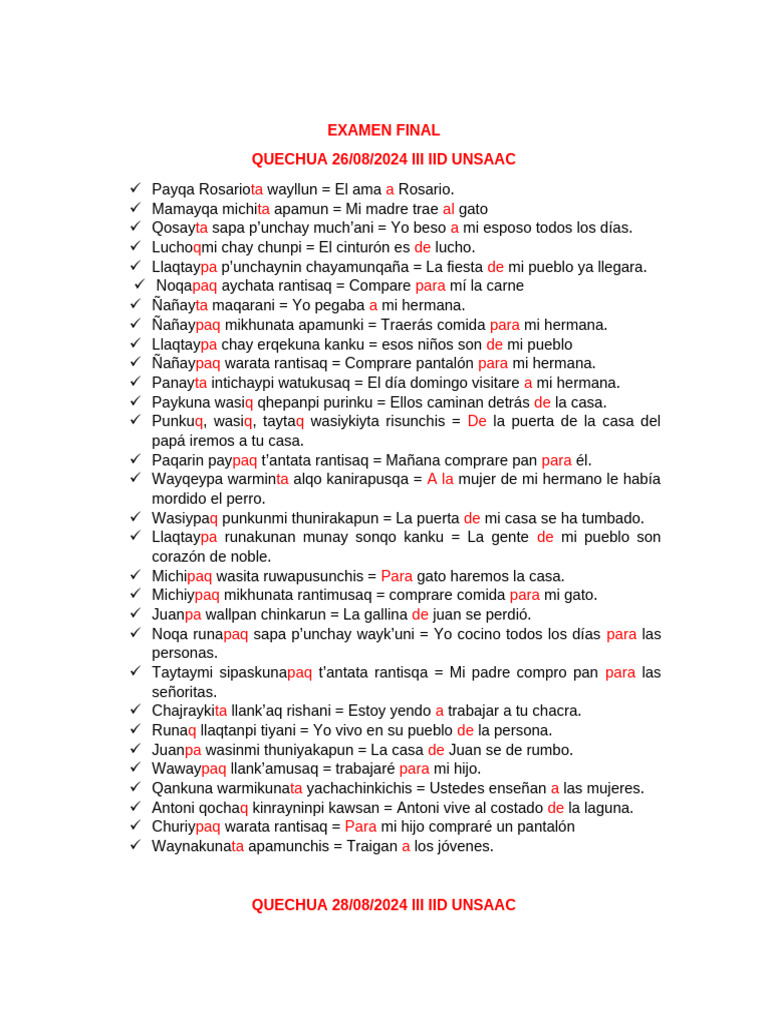 Ejemplos de Quechua-1 | PDF