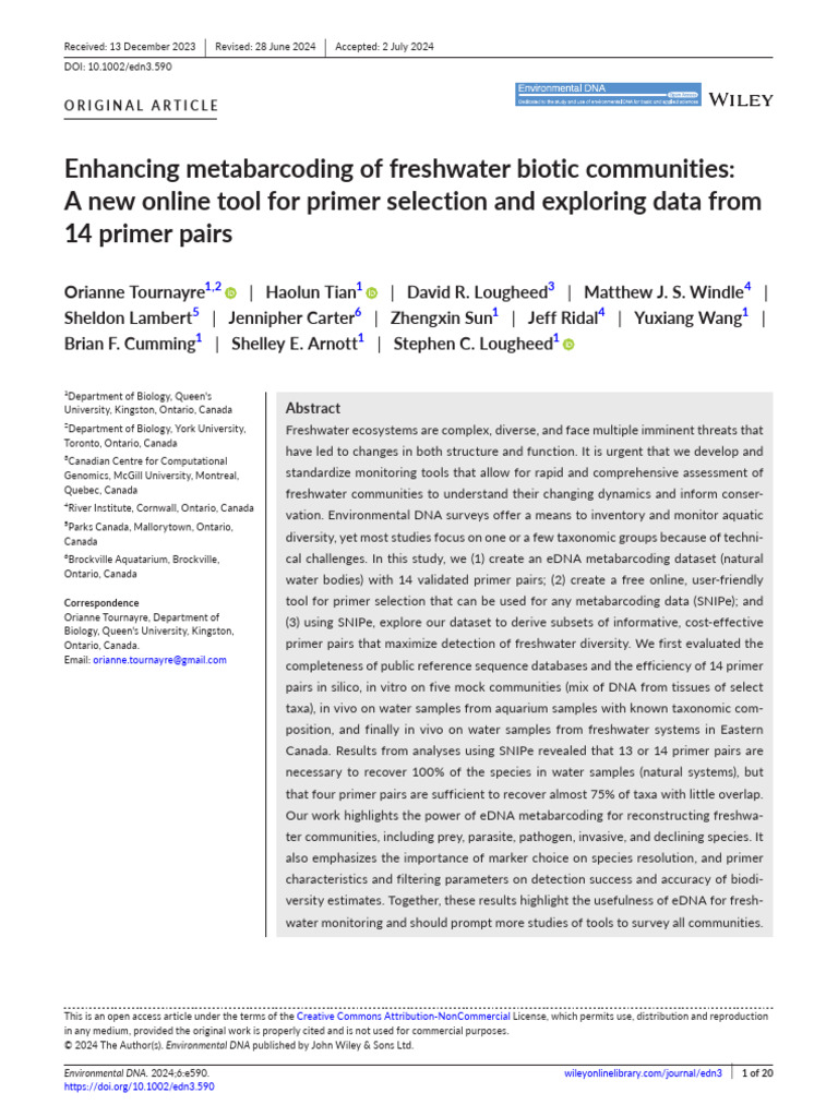 Enhancing Metabarcoding of Freshwater Biotic Communities A New Online ...