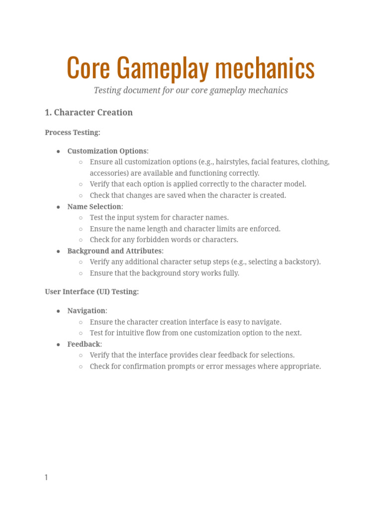 Core Gameplay Mechanics | PDF