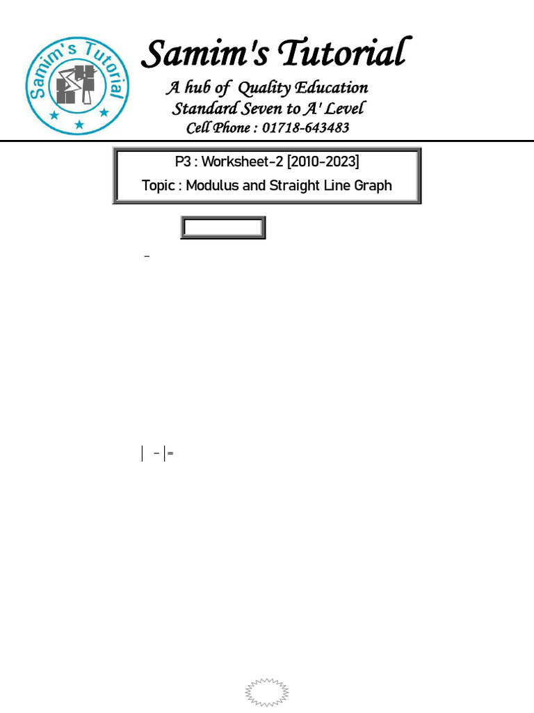 Worksheet-2 - Modulus and Straight Line Graph | PDF