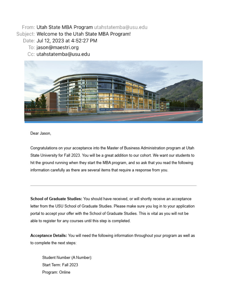 Welcome To The Utah State MBA Program! | PDF