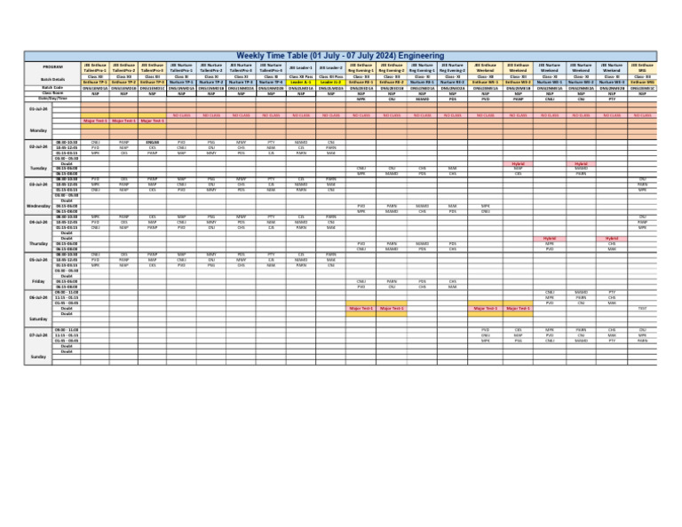 1 NSP Time Table JEE - 010724-070724 | PDF