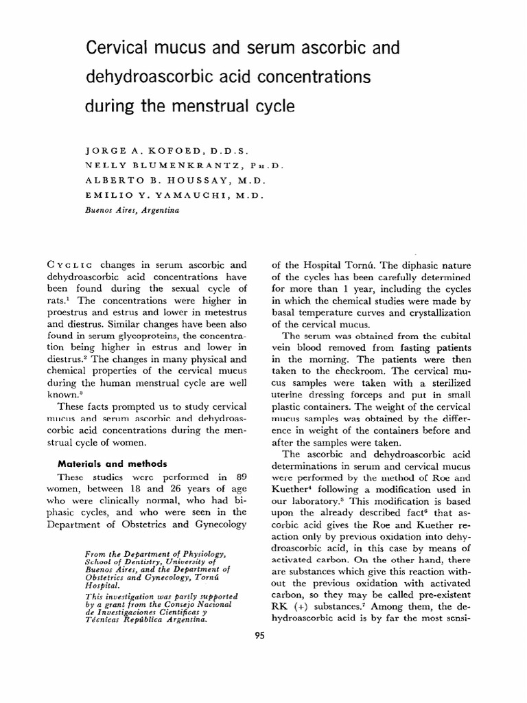 Cervical Mucus and Serum Ascorbic and Dehydroascorbic Acid | PDF