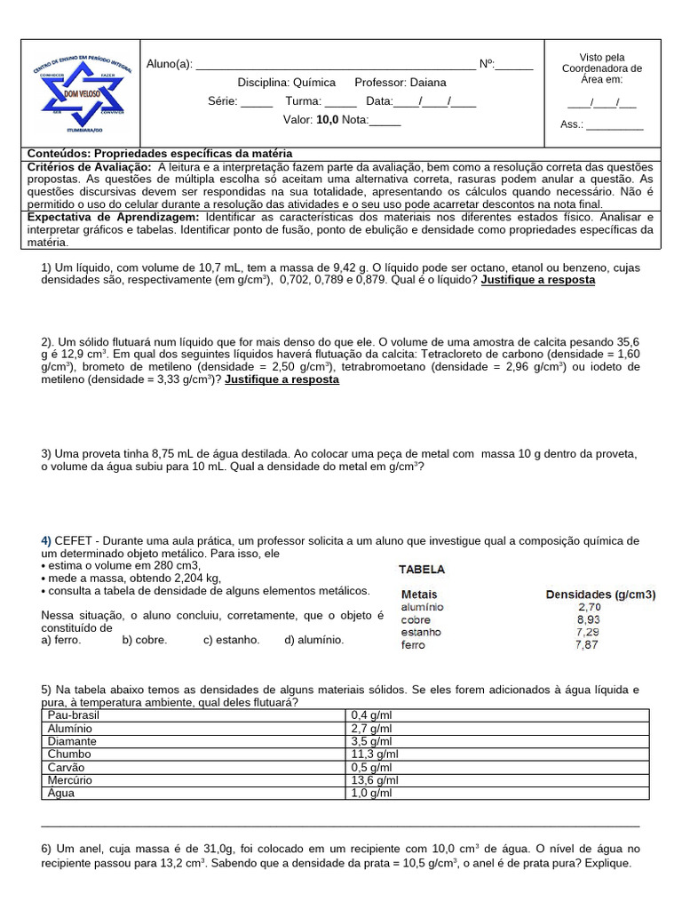 Avaliação Bimestral 1 Série 1º Bimestre | PDF
