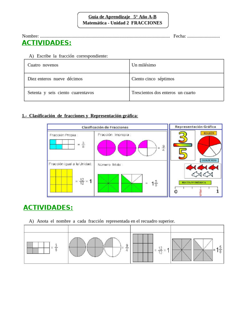 Actividades de Fracciones para Quinto Grado | PDF | Matemáticas ...