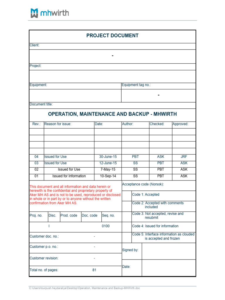 Operation, Maintenance and Backup-MHWirth | PDF