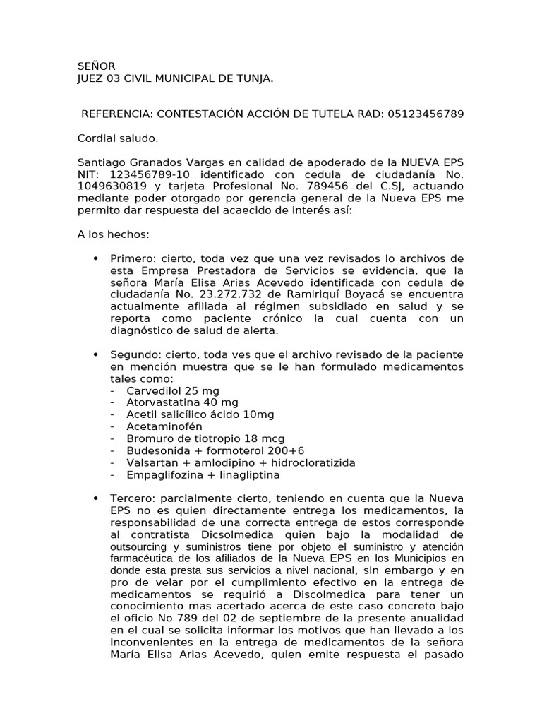 Contestacion Tutela Nueva EPS | PDF