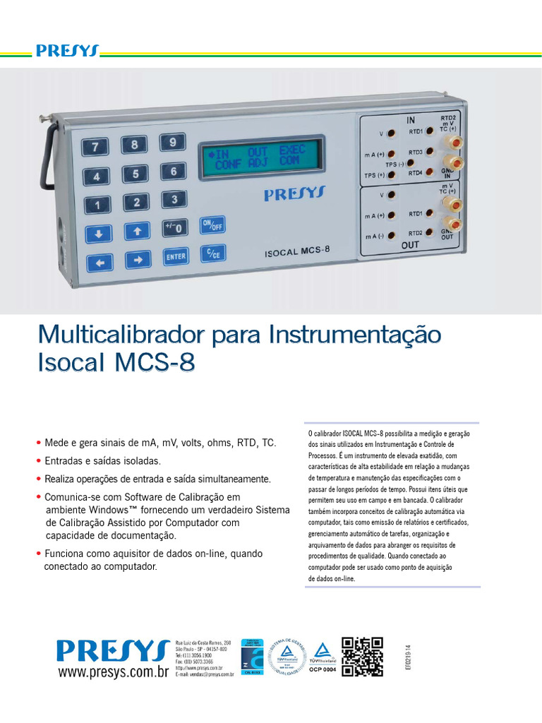 Isocal MCS-8 Isocal MCS-8: Multicalibrador para Instrumentação ...