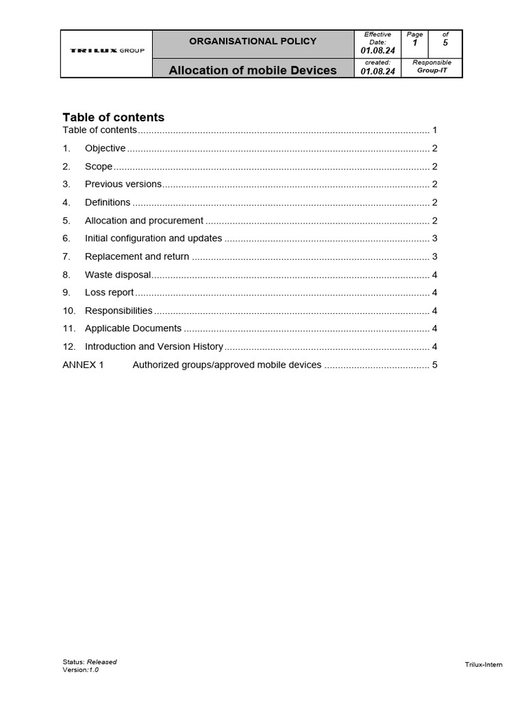 Organisational Policy Allocation of Mobile Devices 01.08.2024 | PDF