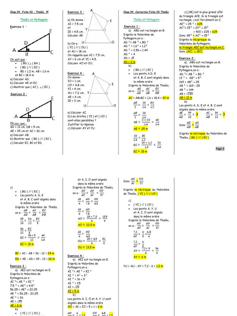 Maths Corr Exo Thales CL 4b 4c | PDF