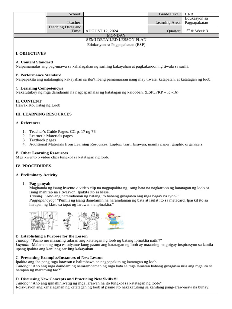 Plan de leçon sur la résilience en ESP | PDF