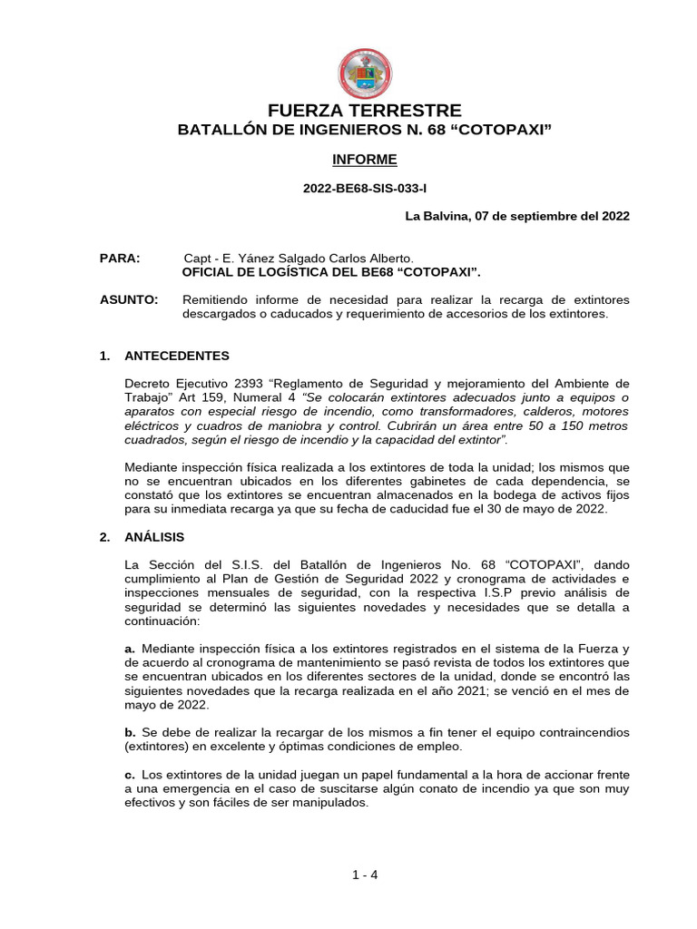 Informe 2022-BE68-SIS-033-I Extintores Del 12SEP22 | PDF