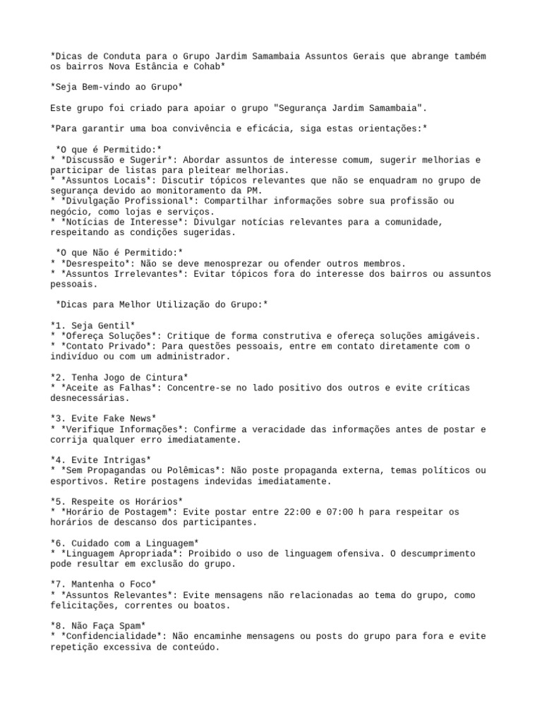 Grupos de Bairro - Dicas e Normas para Os Participantes Do WhatsApp | PDF
