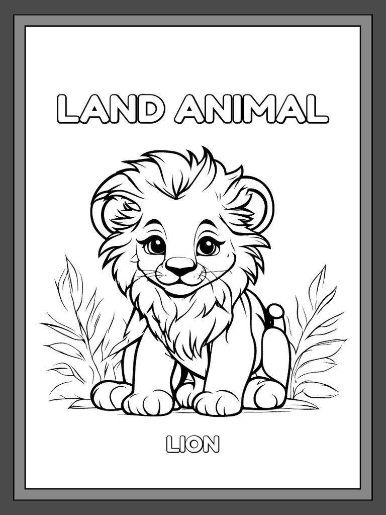 Land Animals Coloring Pages Activity Worksheet in Black and White