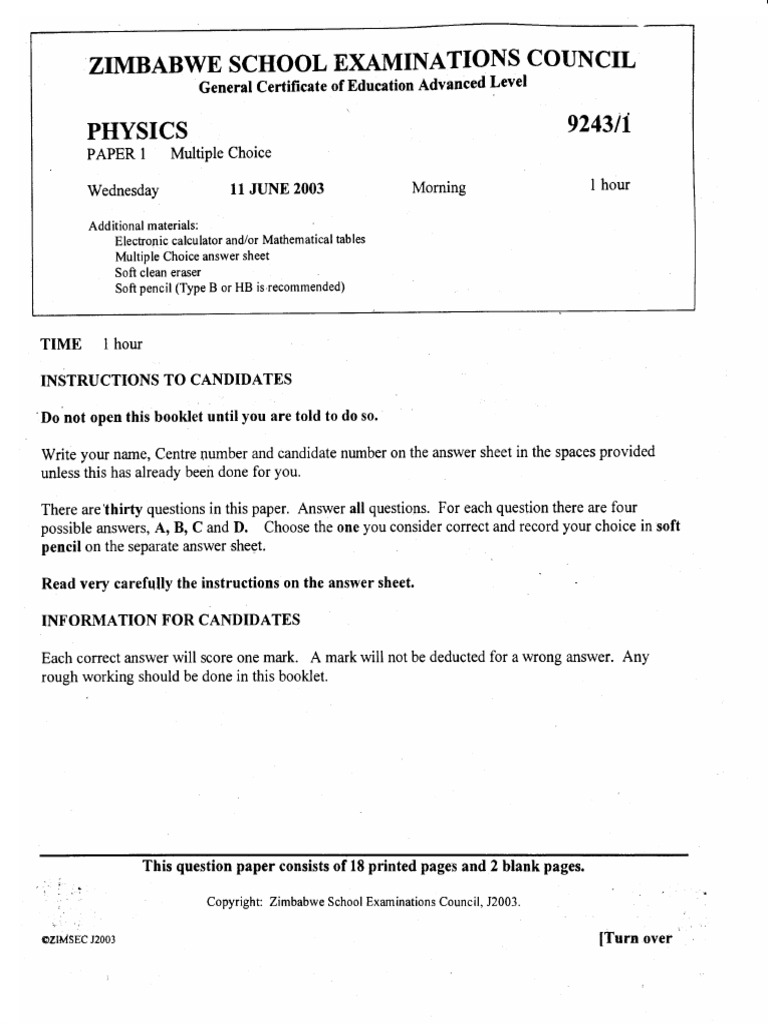 A levels physics 2003 pdf