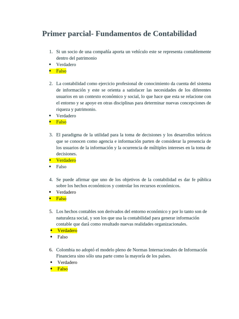 Primer Parcial - Fundamentos de Contabilidad | PDF