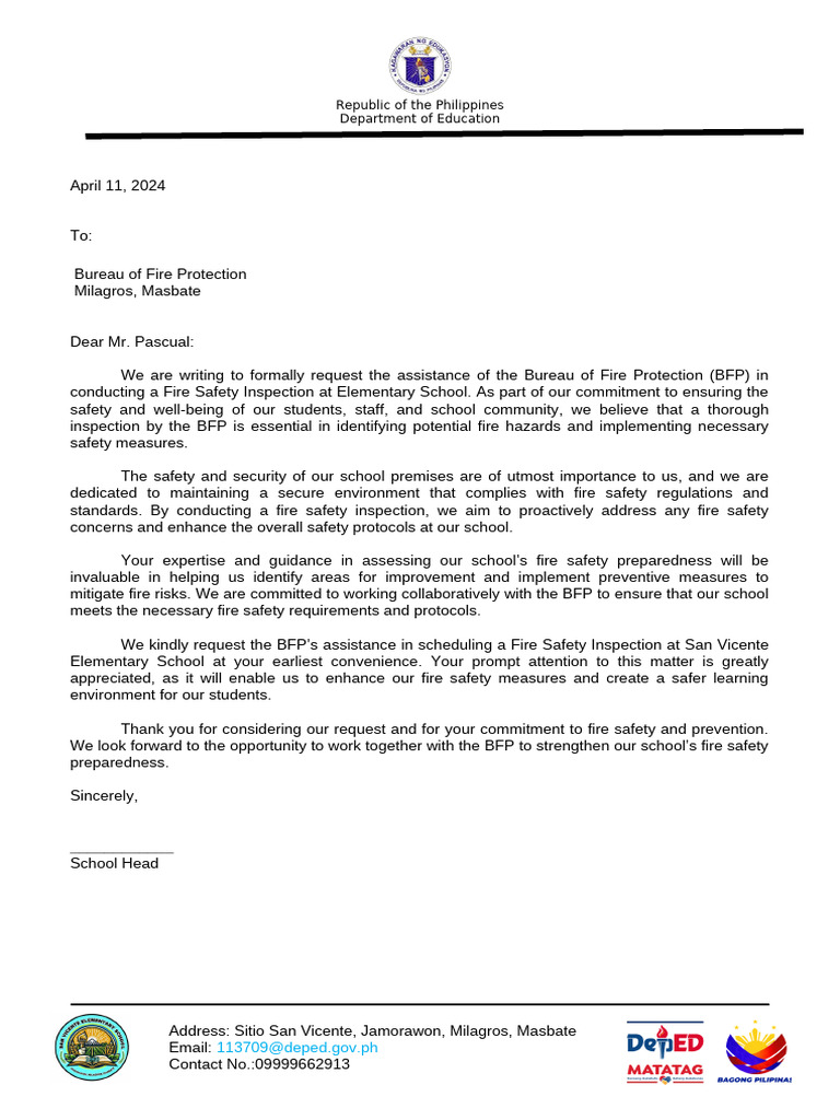 Request for Fire Safety Inspection | PDF