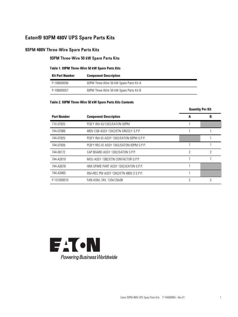 Spare Parts 93PM 480vac 50-200kW | PDF
