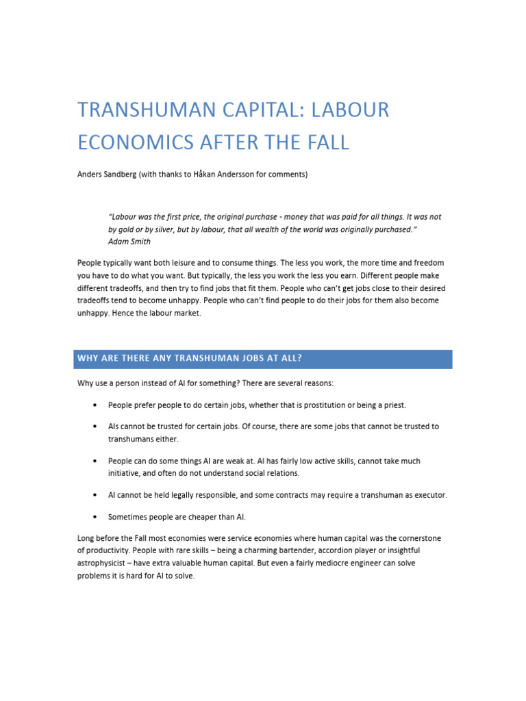 Eclipse Phase Homebrew - Transhuman Capital Labour Economics After The ...