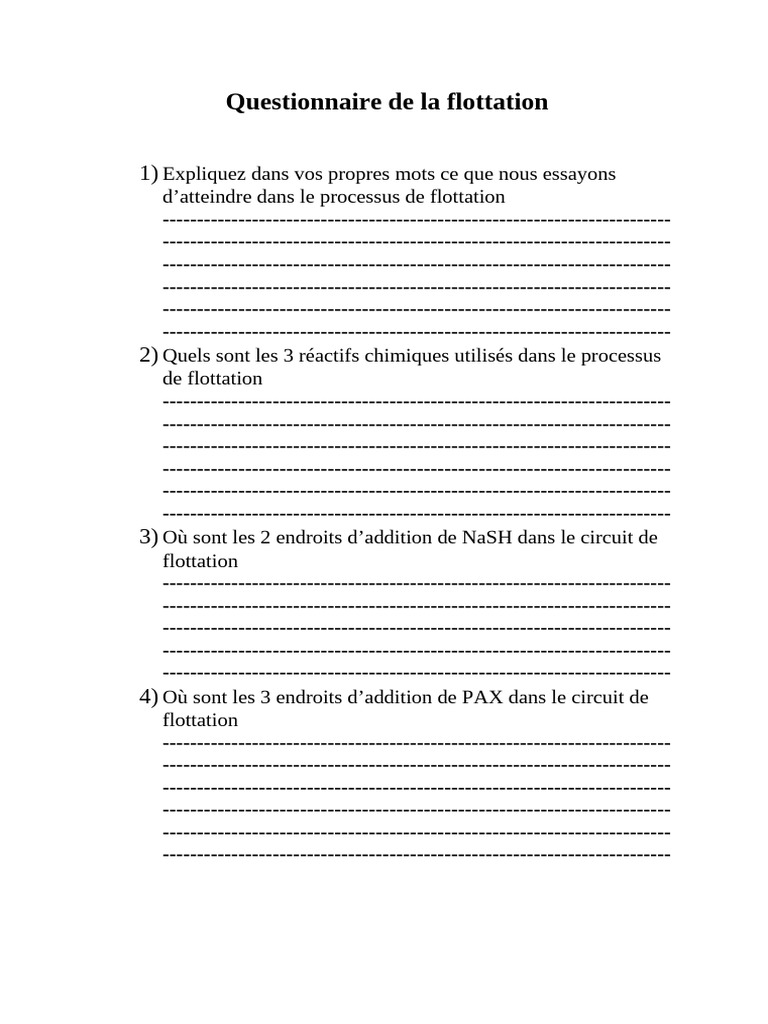 Copie de Questionnaire - de - La - Flottation | PDF