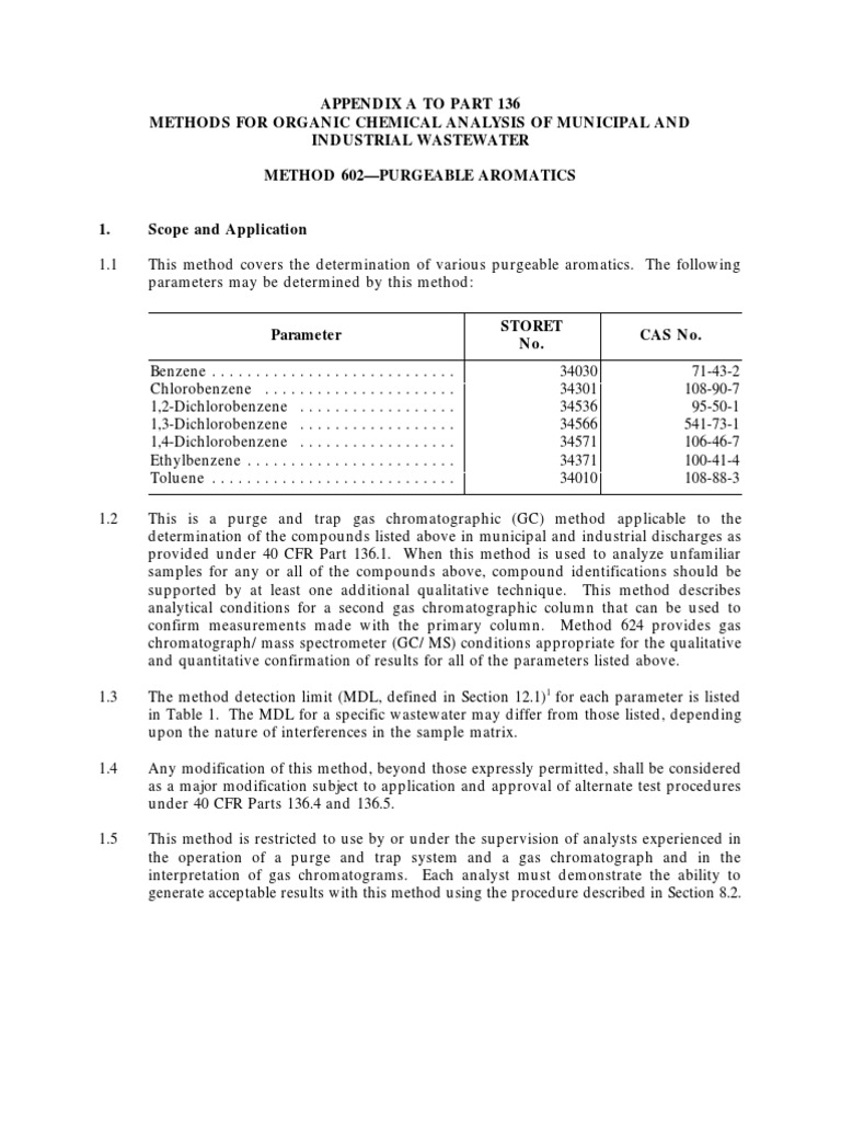 Appendix A To Part 136 Methods For Organic Chemical Analysis of ...