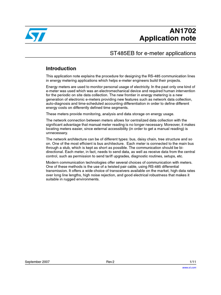 An1702 St485eb For Emeter Applications Stmicroelectronics | PDF ...