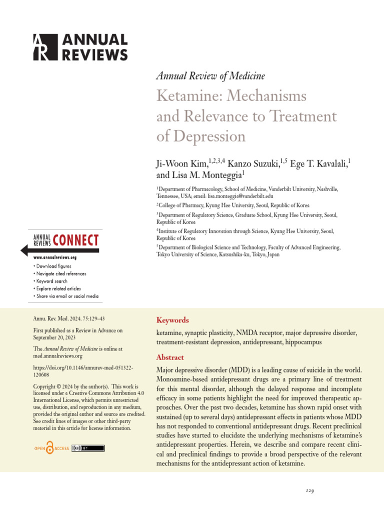 The Efficacy and Safety of Ketamine For Depression in Patients With ...