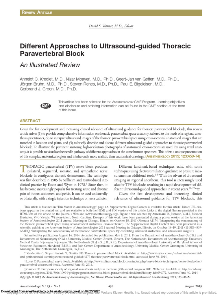 Different Approaches To Ultrasound-Guided Thoracic Paravertebral Block ...