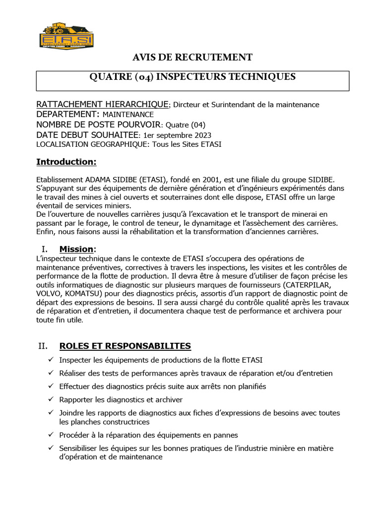 Avis de Recrutement Inspecteurs Techniques 1691569479 | PDF