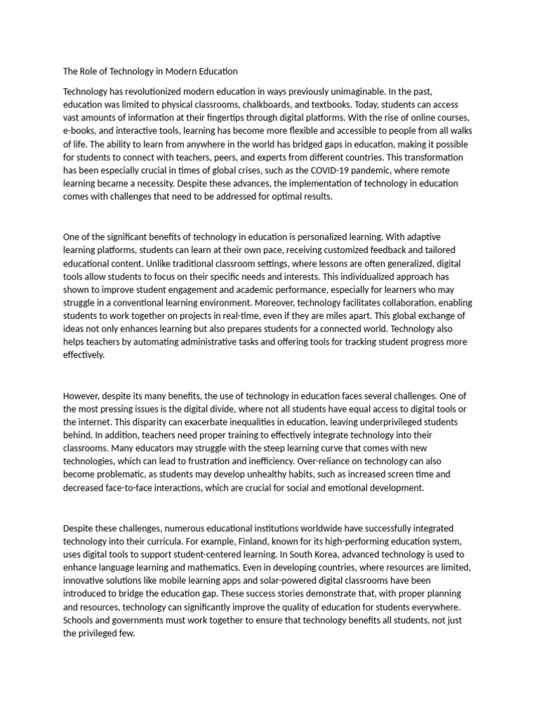 The Role of Technology in Modern Education | PDF