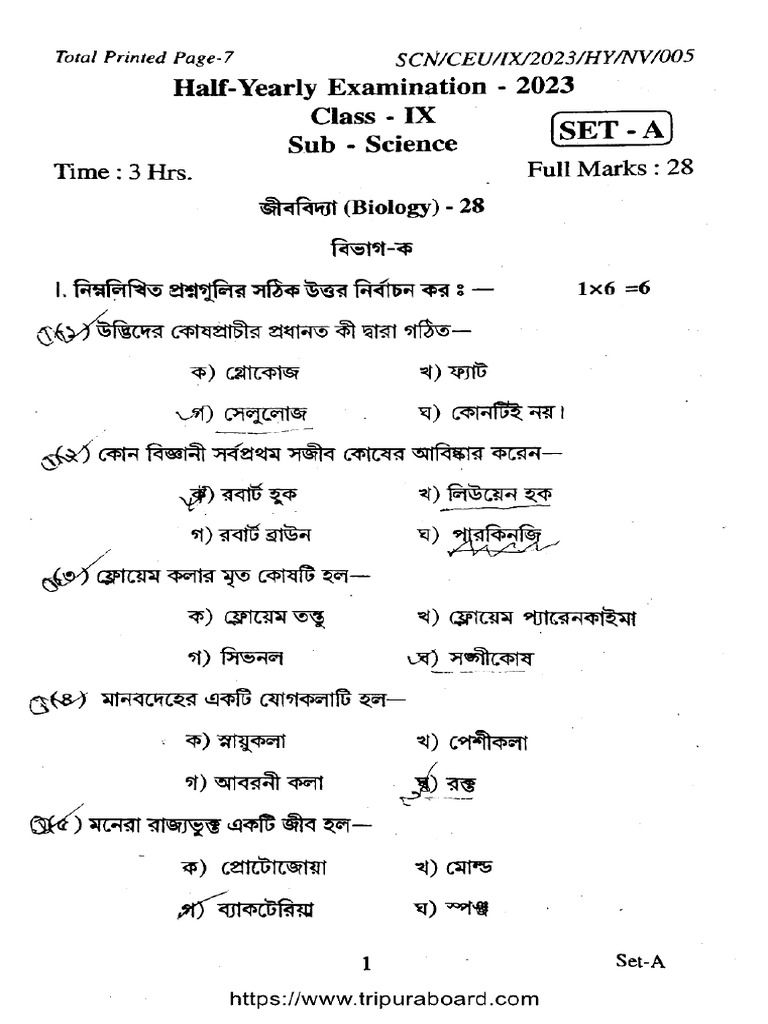 Tbse Class 9 Hy Science Set A 120824 2023 Pdf