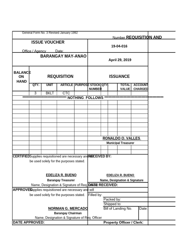 Requisition and Issue Voucher RIV1 3 New | PDF