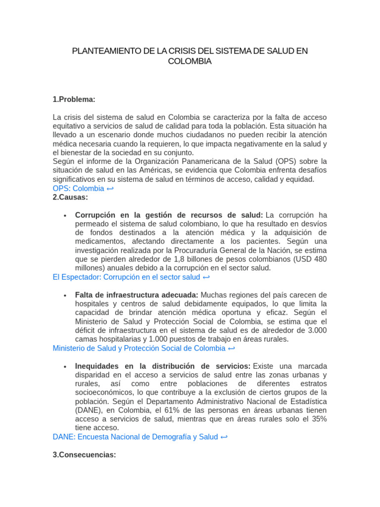 Planteamiento de La Crisis Del Sistema de Salud en Colombia | PDF ...