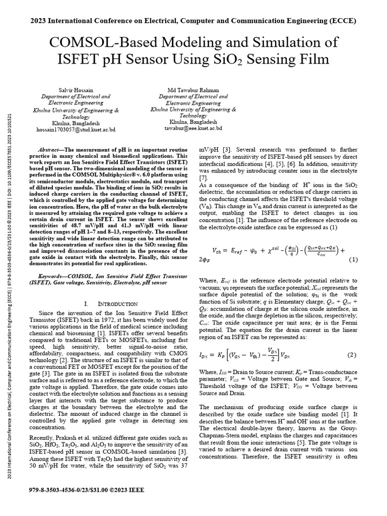 COMSOL-Based Modeling and Simulation of ISFET PH Sensor Using Si02 ...