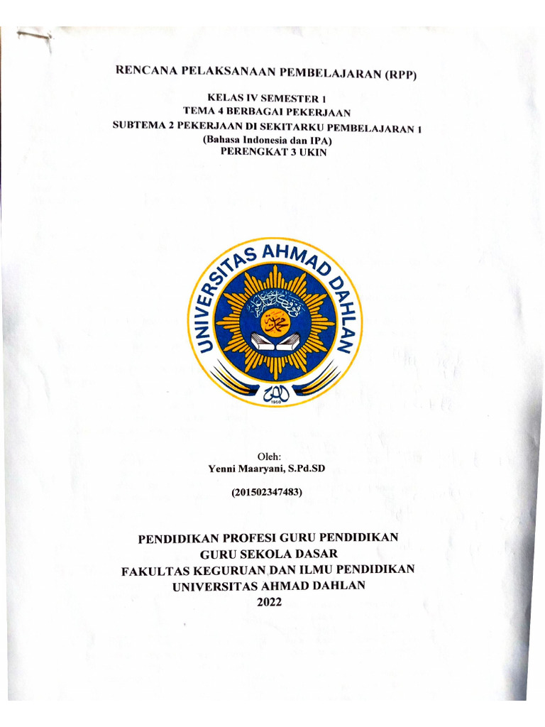 Perangkat (RPP) UKIN Yenni Maryani | PDF