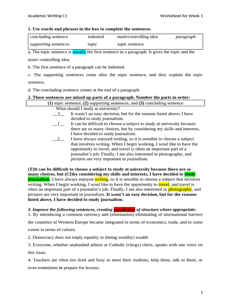 Worksheet Week 1 | PDF
