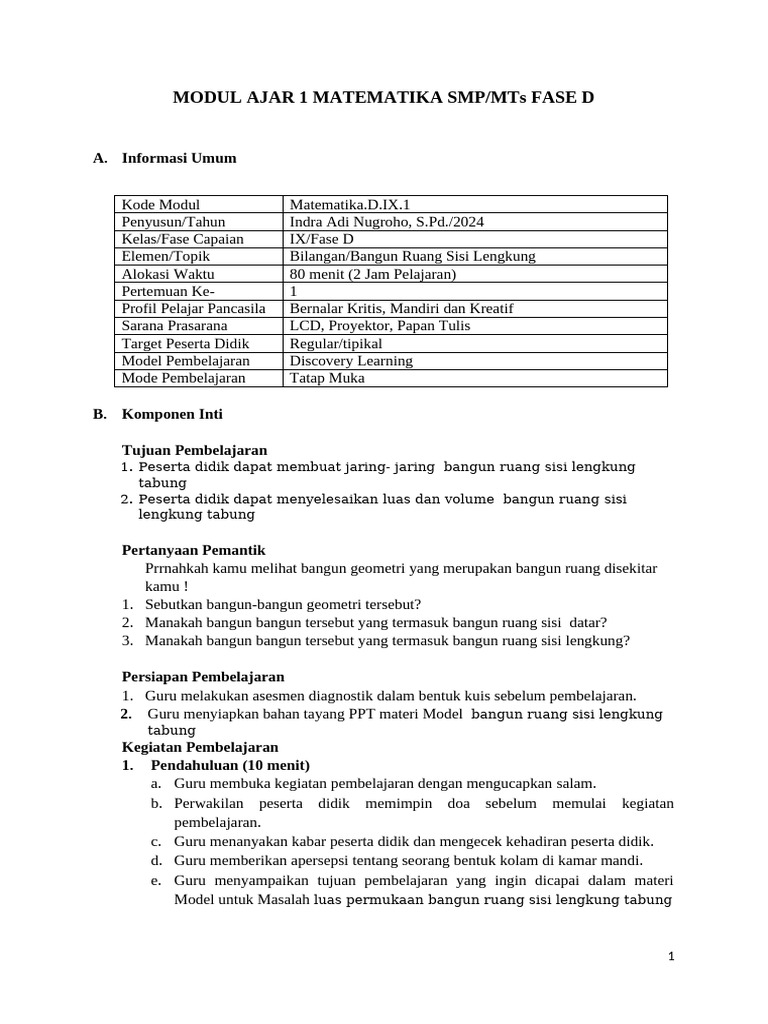 Modul Ajar Mat Kelas Ix Bab 3 BRSL | PDF