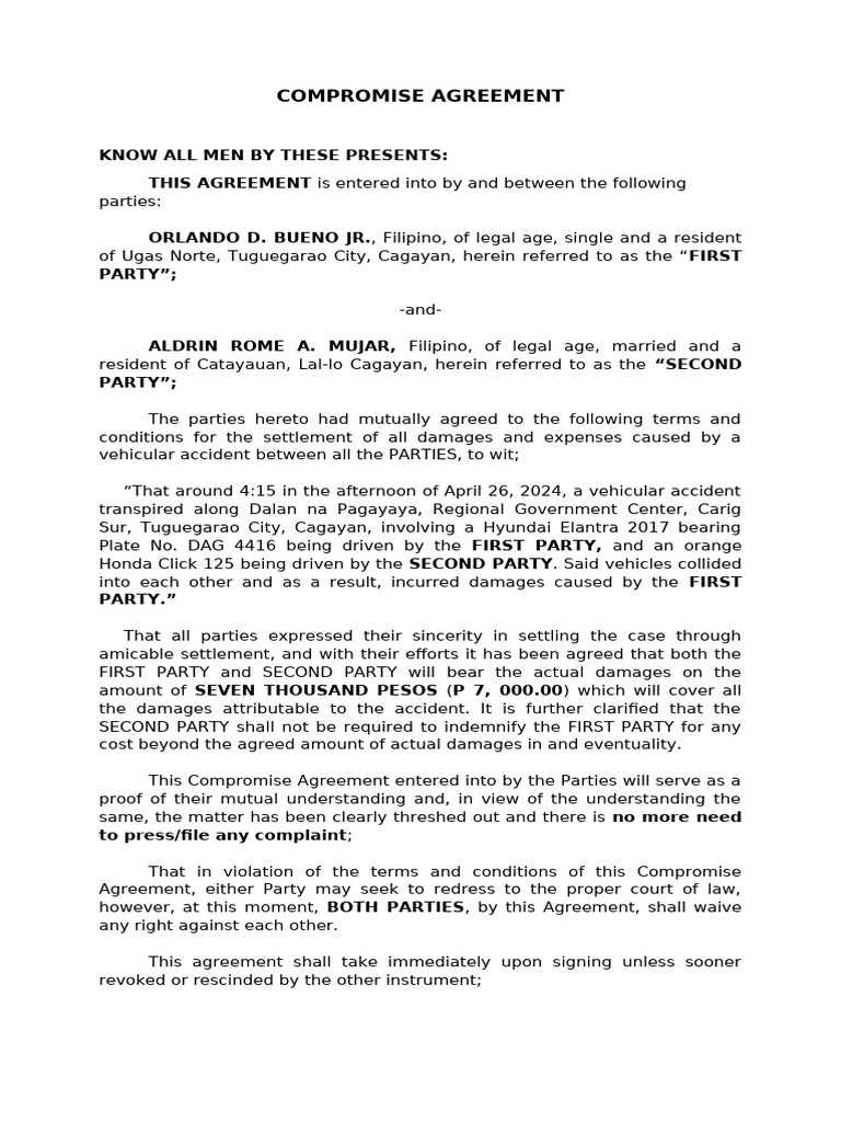 Compromise Agreement | PDF | Justice | Crime & Violence