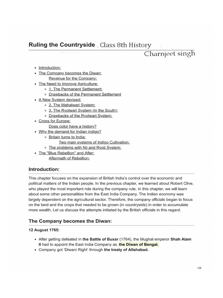 Ruling The Countryside Class 8th History | PDF