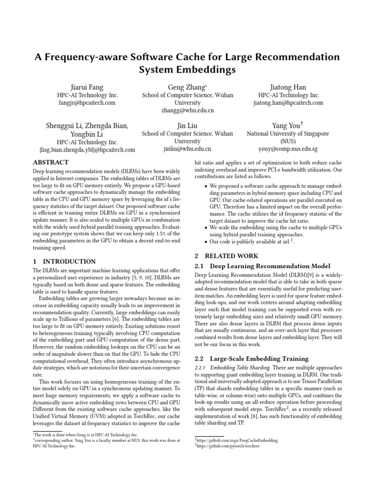 A Frequency-Aware Software Cache For Large Recommendation System ...